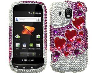 Pink Purple Hearts Silver 3D Bling Rhinestone Diamond Crystal Faceplate Hard Skin Case Cover for Samsung Transform Ultra SPH M930: Cell Phones & Accessories