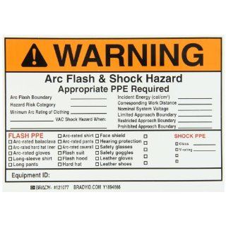 Brady 99458 7" Width x 5" Height, B 933 Vinyl, Black and Orange on White Write On Arc Flash and Shock Label, Header "Warning" (Pack of 5) Industrial Warning Signs