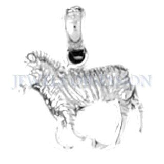 Rhodium Plated 925 Sterling Silver Zebra Pendant: Jewels Obsession: Jewelry