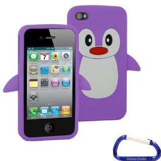 Gizmo Dorks Penguin Silicone Skin Cover (Purple) with Carabiner Key Chain for the Apple iPhone 4 4S: Cell Phones & Accessories