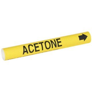 Brady 4157 B Bradysnap On Pipe Marker, B 915, Black On Yellow Coiled Printed Plastic Sheet, Legend "Acetone" Industrial Pipe Markers