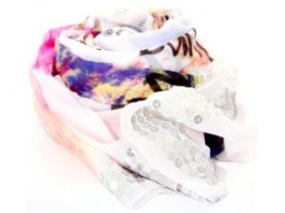 MOKA's Womens Abstract Print Polyester Scarf in White/Purple40x72 inches at  Womens Clothing store: Fashion Scarves