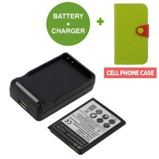Battpit™ New Replacement Mobile / SmartPhone / Cell Phone Battery + Charger + Wallet Cover Case (Green / Red) for Samsung SCH I939 (2300 mAh): Electronics