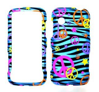 Colorful Peace Sign on Blue Zebra Strips Rubberized Snap on Hard Protective Cover Case for LG Prime GS390: Electronics