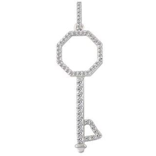14K White Gold Diamond Octagon Key Pendant (0.59ctw   FG Color   SI2 Clarity): Jewelry