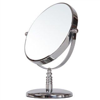 ADECO MR0092 6 inch Round Double Sided Table Top Cosmetic Makeup Mirror   3X Magnification, Chrome Finish, Great Gift : Makeup Tool Sets And Kits : Beauty