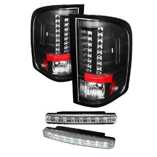Carpart4u Chevy Silverado 1500/2500/3500 ( With Two Reverse Socket 921 Bulb ) LED Black Tail Lights & LED Day Time Running Light Package: Automotive