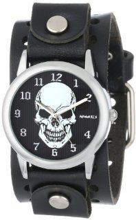 Nemesis Women's PR921K Punk Rock Collection Black Mystery Skull Leather Cuff Band Watch: Watches