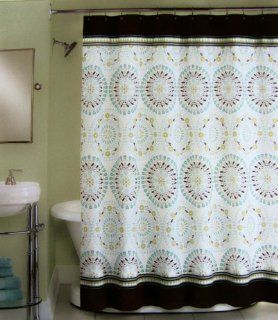 Peri Shower Curtain Fabric Tahiti Tile Blue Brown Green White 72" X 72"   Teal Brown Shower Curtains