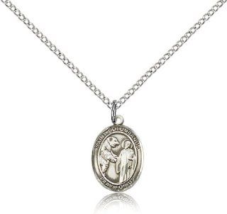 .925 Sterling Silver Saint St. Columbanus Medal Pendant 1/2 x 1/4 Inches Motorcyclists 9321  Comes with a .925 Sterling Silver Lite Curb Chain Neckace And a Black velvet Box: Pendant Necklaces: Jewelry