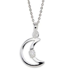 .925 Sterling Silver Cubic Zirconia Crescent Moon Charm: Jewelry