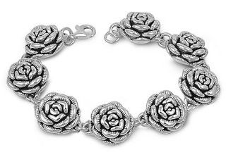 925 Sterling Silver Roses Chain Bracelet: Jewelry