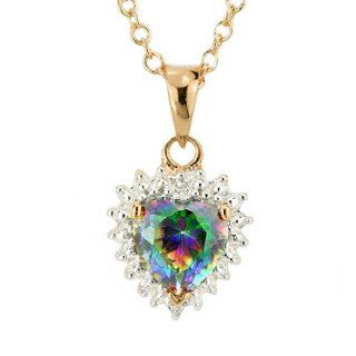 Gold Vermeil Sterling Silver Mystic Fire Cubic Zirconia Heart Pendant/Necklace 18 Inches Silver Chain Jewelry