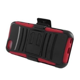 For IPHONE 5C Lite Hybrid Rubber Hard Case Red Black Stand and P Holster: Everything Else