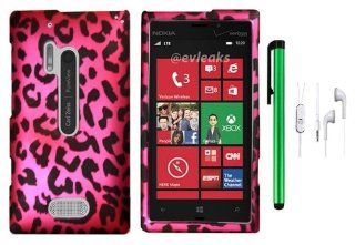 Nokia Lumia 928 (Verizon) Accessory   Pink Black Leopard Premium Pretty Design Protector Hard Cover Case + 1 Random Color Universal Handsfree Headset 3.5MM Stereo Earphones + 1 of New Assorted Color Metal Stylus Touch Screen Pen: Everything Else