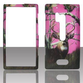 Pink Camo Buck Deer 2d Rubberized Touch Finish Design for Nokia Lumia 928 (Verizon) Cell Phone Snap on Hard Protective Case Cover Skin Faceplates Protector: Cell Phones & Accessories