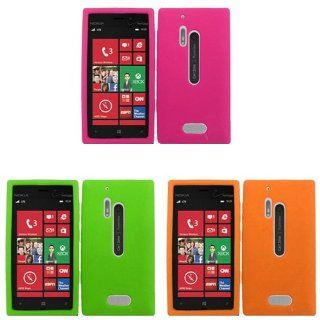 iFase Brand Nokia Lumia 928 Combo Solid Hot Pink Silicon Skin Case Faceplate Cover + Solid Neon Green Silicon Skin Case Faceplate Cover + Solid Orange Silicon Skin Case Faceplate Cover for Nokia Lumia 928: Cell Phones & Accessories