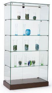 Tempered Glass Frameless Tower Display Stands At 71 Inches Tall, Hinged Locking Doors And Hidden Wheels, 35 1/4 x 71 x 17 3/8 Inch   Free Standing Cabinets