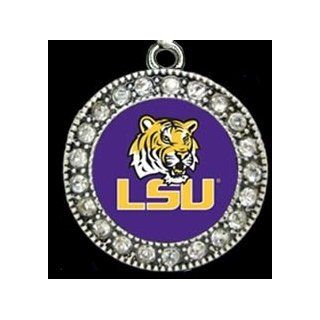NCAA Official LSU 1 inch long & 1 inch wide Round Crystal Rhinestone Embellished LSU Tigers Logo Charm on 18 inch Chain. Rhinestone Crystals Sparkle!The Ultimate Way to Show your Pride in LSU Football & Louisiana State University Students!! : Sport