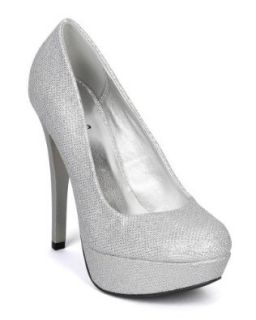 Qupid Sin 01 New Slip On Stiletto Platform Round Toe Pump   Silver Glitter (Size: 6.5): Pumps Shoes: Shoes