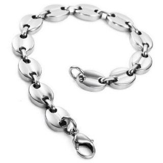 JBlue Jewelry Men's Stainless Steel Bracelet Link Silver Oval Polished (with Gift Bag): Jewelry