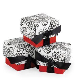 Hortense B. Hewitt Wedding Accessories Favor Boxes, Black and White Filigree with Red, 25 Pack   Home Decor Gift Packages