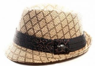 Summer and Spring Paper Straw Classic Plaid Pattern Fedora Hat with Band, Brown Khaki at  Mens Clothing store