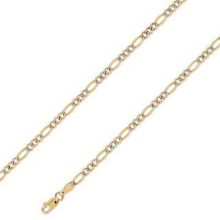 14K Solid Yellow White 2 Two Tone Gold Figaro Chain Necklace 3.2mm (1/8 in.)   20 in. Jewelry