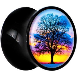 00 Gauge Black Acrylic Sunset Tree Branching Out Saddle Plug Body Piercing Plugs Jewelry