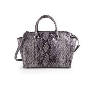 Michael Kors Selma Medium Top Zip Genuine Leather Satchel Bag Dark Slate: Top Handle Handbags: Shoes