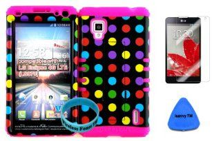 Sprint LG Optimus G LS970 Hybrid 2 in 1 Kickstand Protective Cover Case Multi color Polka Design Pattern Hard Plastic Snap on Over Pink Silicone (Screen Protector, Pry Tool & Wristband Exclusively By Wireless Fones TM): Cell Phones & Accessories