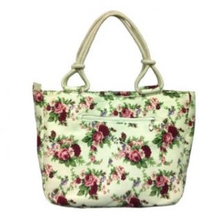 Zipper Canvas Tote Bag   Red Roses Pattern: Clothing