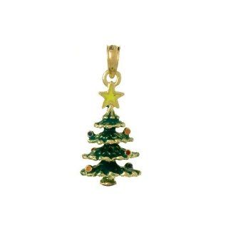 14k Gold Holiday Necklace Charm Pendant, 3d Christmas Tree With Enamel: Million Charms: Jewelry