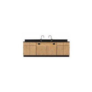 Diversified Woodcrafts 3224K Solid Oak Wood Wall Service Bench with Door/Drawer Cabinet, Phenolic Resin Top, 108" Width x 36" Height x 24" Depth: Science Lab Benches: Industrial & Scientific