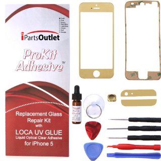 ProKit Adhesive Iphone 5 repair Kit with LOCA UV Glue for Apple Iphone 5 Gold Mirror Screen Glass Lens replacement for Apple iPhone 5   Gold Mirror: Cell Phones & Accessories