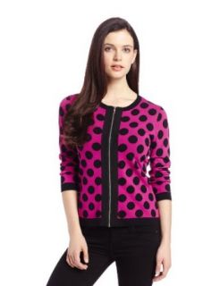 Chaus Women's 3/4 Sleeve Two Pocket Dot Jacquard Cardigan, Passion Flower, Small at  Womens Clothing store: Cardigan Sweaters