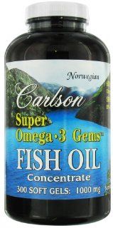 Carlson Labs   Norwegian Super Omega 3 Gems Fish Oil Concentrate 1000 mg.   300 Softgels: Health & Personal Care