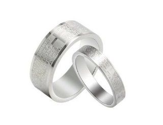 Athena Jewelry Titanium Series His & Hers Matching Set 8MM / 4MM Titanium Couple Wedding Band Set Wedding Band Engraved with the Lords Prayer Bible Cross(Size Selectable): His And Hers Tungsten Wedding Bands: Jewelry