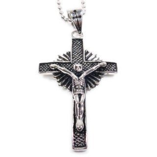 Stainless Steel Black Silver Color Jesus Cross Crucifix Pendant Necklace: Jewelry
