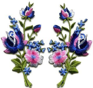 Pink Blue Roses Flowers Floral Bouquet Boho Applique Iron on Patches Pair S 986 : Other Products : Everything Else