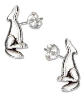 Sterling Silver Mini Howling Coyote Silhouette Earrings on Posts: Stud Earrings: Jewelry