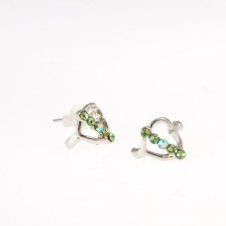 Evbea Earring for Woman Heart Shape with Green Glass Crystal Silver Plated: Ear Cuffs: Jewelry