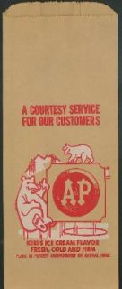 A&P Ice Cream insulated bag unused ca 1950s polar bears: Entertainment Collectibles