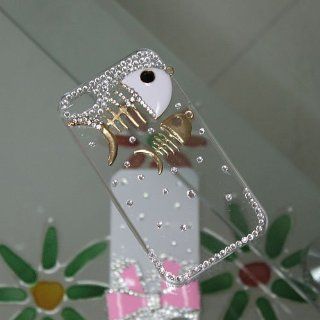 Luxury Bling Crystal Diamond Fish Bone Case Cover For Apple iphone 4 4s 4g Hard Plastic Rhinestone Clear Shell Skin Back: Cell Phones & Accessories