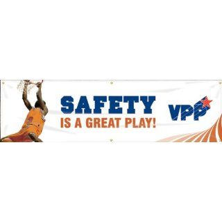 Accuform Signs MBR963 Reinforced Vinyl Motivational VPP Banner "SAFETY IS A GREAT PLAY!" with Metal Grommets and Basketball Graphic, 28" Width x 8' Length: Industrial Warning Signs: Industrial & Scientific