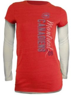 NHL Montreal Canadiens Romina Vintage Long Sleeve Women's T Shirt With Thermal Sleeves, Large, Red/White : Sports Fan T Shirts : Clothing