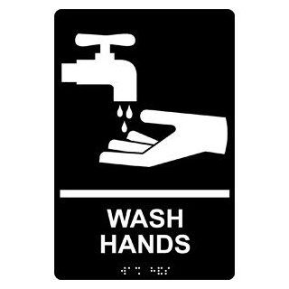 ADA Wash Hands With Symbol Braille Sign RRE 992 WHTonBLK Hand Washing : Business And Store Signs : Office Products