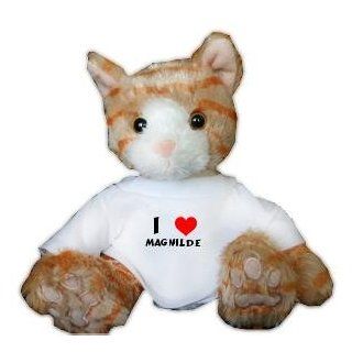 Plush Stuffed Brown Cat Toy with I Love Magnilde T Shirt (first name/surname/nickname) Toys & Games