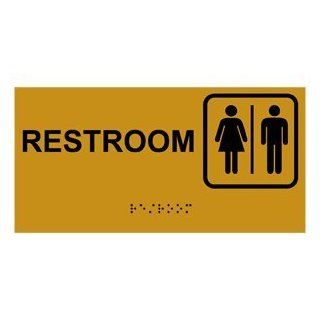 ADA Restroom With Symbol Braille Sign RSME 545 SYM BLKonGLD Restrooms : Business And Store Signs : Office Products