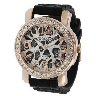 Women's Rhinestone Accented Cheetah Print Watch Color: Black and Copper: Watches